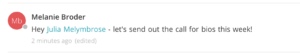 contextual conversation in the comments section of a task using Gantt chart software