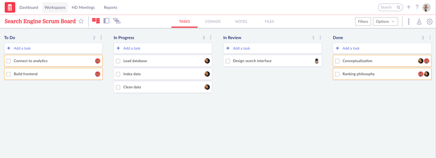 agile team using scrum template in redbooth