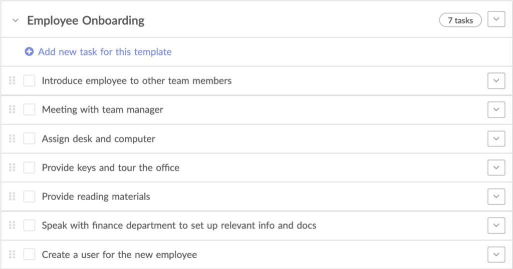 Employee onboarding task list template